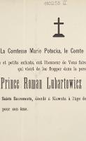 [Nekrolog. Inc.:] La Comtesse Marie Potocka, [...] Prince Roman Lubartowicz Sanguszko [...]