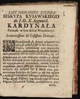 List Jego Mosci Xiędza Biskvpa Kviawskiego do J. O. X. Jegomośći Kardynała Prymasa w sam dżień Nominacyi. - Dąmbski, Stanisław Kazimierz (ok. 1638-1700).