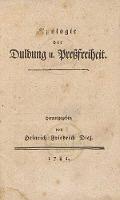 Apologie der Duldung u. Preßfreiheit [...]. - Diez, Heinrich Friedrich von (1751-1817)