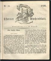 Thorner Wochenblatt 1840, Nro. 33 + Beilage, Thorner wöchentliche Zeitung