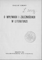 O wpływach i zależnościach w literaturze - Borowy, Wacław (1890-1950)