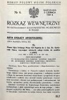 Rozkaz Wewnętrzny do Katolickiego Duchowieństwa Wojskowego w Polsce. 1939, nr 6