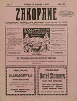 Zakopane : czasopismo poświęcone sprawom Zakopanego i Tatr. 1914, nr 7 (26 IV)