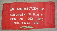 Banner zum 1. Mai 1989 "Die Losung Nr. 11, 21, 41" 