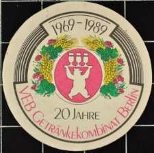 Bierdeckel 20 Jahre VEB Getränkekombinat Berlin