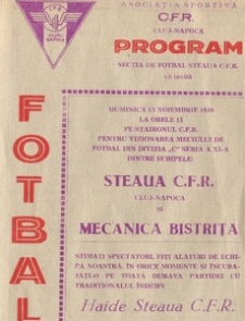 Broșură invitație la meciul dintre Steaua C.F.R. Cluj-Napoca și MECANICA Bistrița 