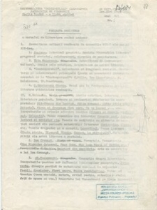 Propuneri de programă întocmite de Ioana Em. Petrescu (1980-1981), lector la Facultatea de Filologie, în anul universitar 1983-1984