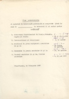 Documente privind activitatea didactică a lui Liviu Petrescu, lector la  Facultatea de Filologie, în anul universitar 1987-1988