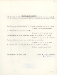 Documente privind activitatea didactică a lui Liviu Petrescu, lector la  Facultatea de Filologie, în anul universitar 1988-1989