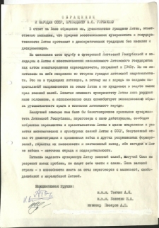 Kreipimasis į SSRS tautas, prezidentą M. Gorbačiovą