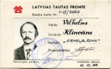 Vilhelma Klincāna Latvijas Tautas frontes biedra karte
