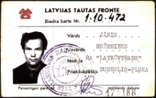 Jāņa Rušenieka Latvijas Tautas frontes biedra karte