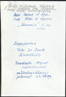 Balti ketist osavõtnutele kingitud raamatusse kirjutatud tekst